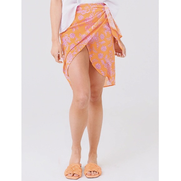 Xirena Sydni Sarong Skirt in Tropicana Orange - Picture 3 of 14